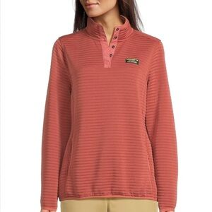 LL Bean Women's Coral Pullover Top kangaroo pockets NWOT ribbed sweatshirt